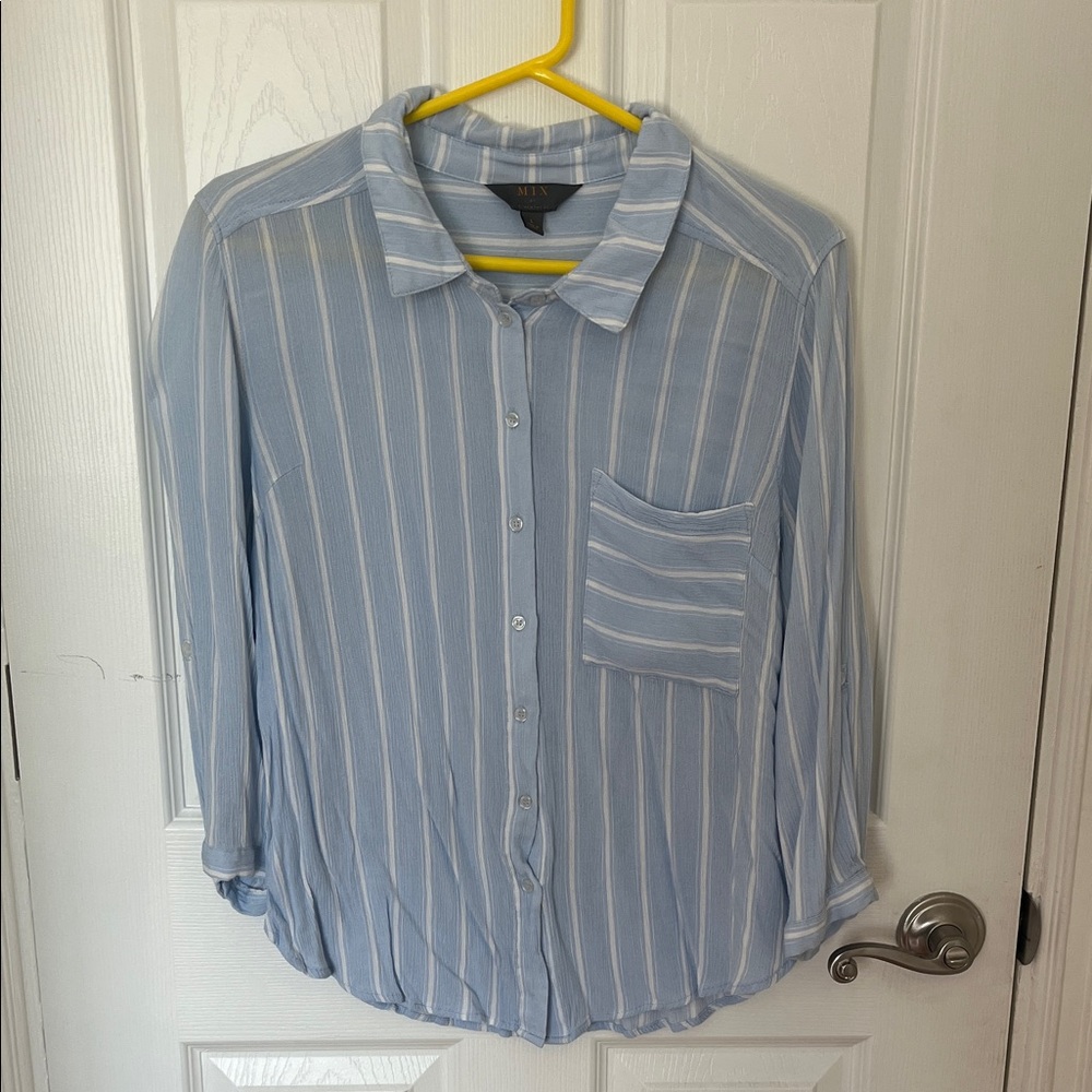 Mix It Light Blue and White Striped Button Down Shirt